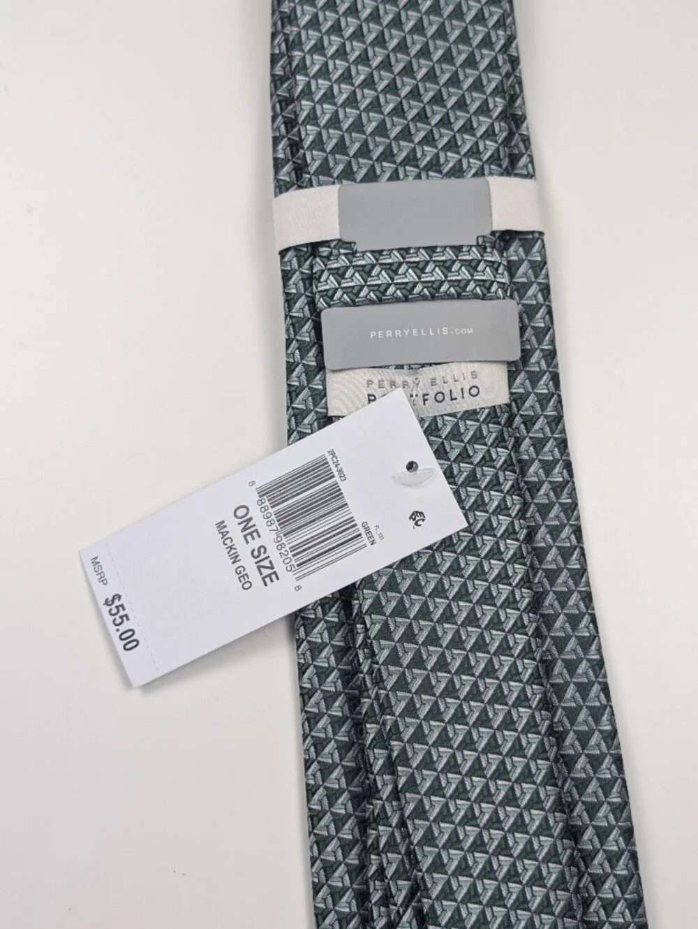 Perry Ellis Portfolio Mens Tie Mackin Geo Green Geometric Woven Necktie NWT